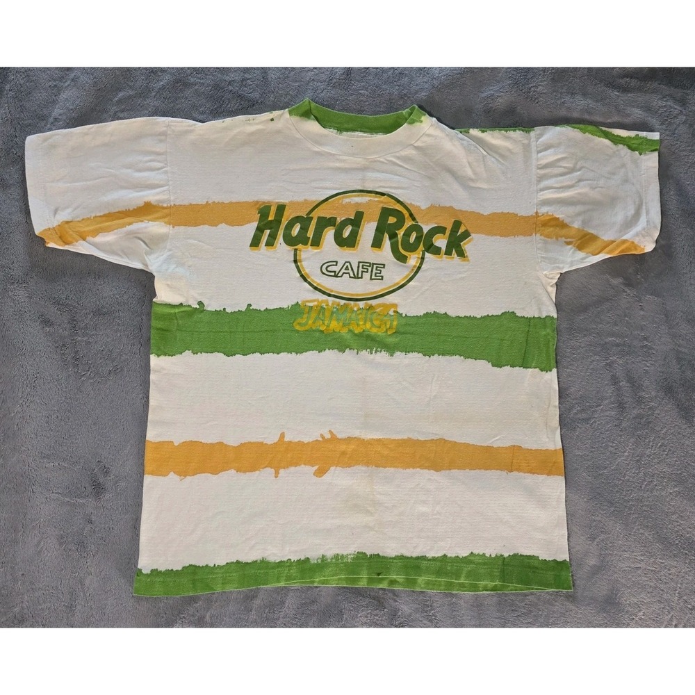 Hard Rock Cafe Jamaica Striped Tie Dye Shirt White Size XL 46 Vintage 90's Magic